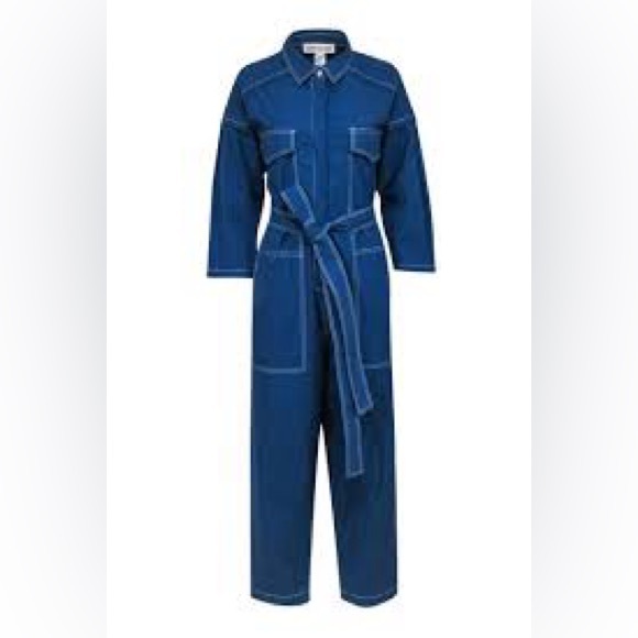 Caron Callahan "Farrah" blue jumpsuit size L - Picture 4 of 9